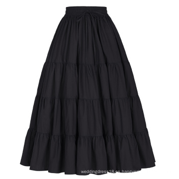 Belle Poque Mujer Negro Sólido Color Ancho De Algodón Falda Maxi Falda Larga BP000207-1